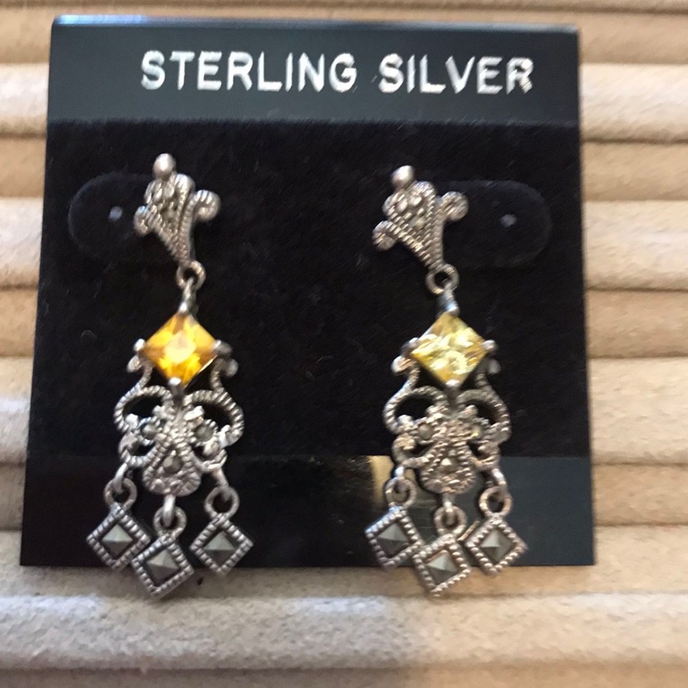 Sterling Silver Yellow Dangle Earrings